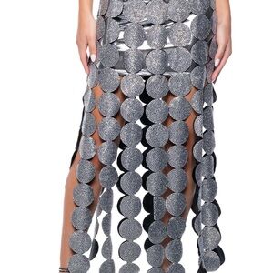Elegant Silver Circle Pattern Skirt